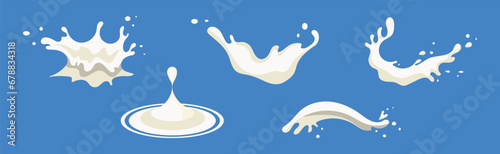 White Milk Splash on Blue Background Vector Set