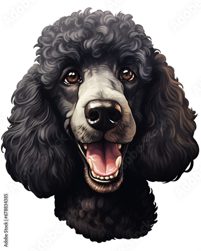 Portrait of a Happy Black Poodle with Curly Fur and a Cheerful Expression
