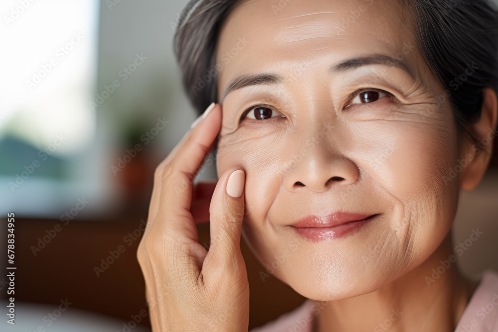 Beauty portrait of an attractive mature Asian woman with gray hair Beauty portrait of an attractive mature Asian woman with gray hair