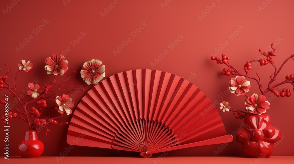 Red paper fan and japanese