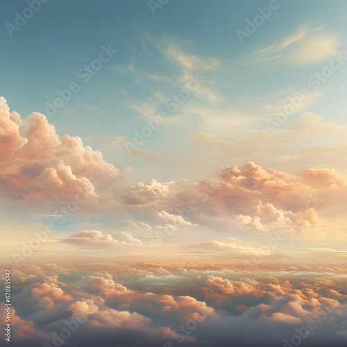 Panoramic Landscape. Cloudy sky around dusk, Calming frame