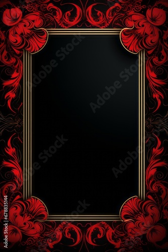 graphic vertical frame, red, flowers, black background, Cornice floreale rossa