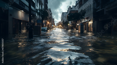 City streets submerged in water from flooding photo