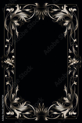 graphic vertical frame, silver, flowers, black background, cornice argentata decorata verticale rettangolare dorso carta cartolina copertina libro photo