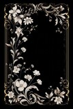 graphic vertical frame, white, flowers, black background, cornice fiori bianchi decorata verticale rettangolare dorso carta cartolina copertina libro