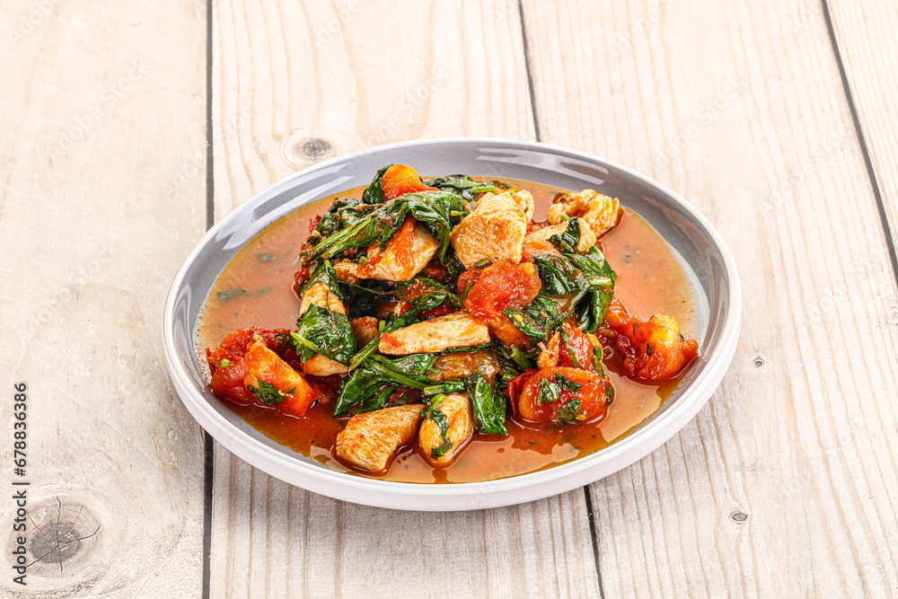 Chicken with tomato and spinach