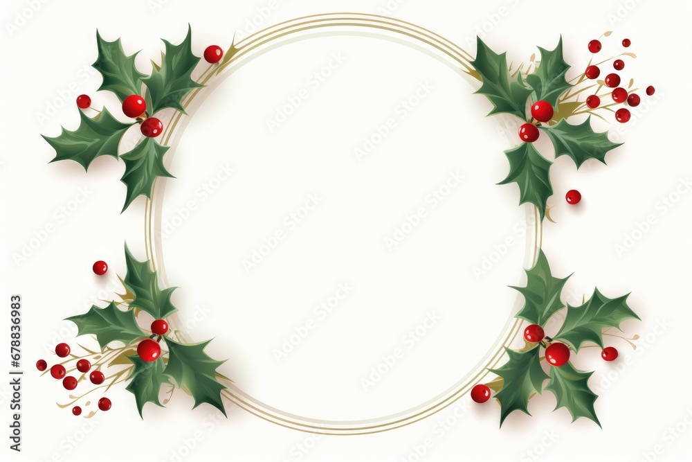 Christmas frame with holly berries oval frame