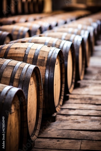 Wooden oak Port barrels in neat rows