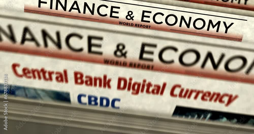 CBDC Central Bank Digital Currency and crypto money daily news newspaper printing. Abstract concept retro headlines 3d seamless looped. CBDC Central Bank Digital Currency and crypto money daily news newspaper printing. Abstract concept retro headlines 3d seamless looped.