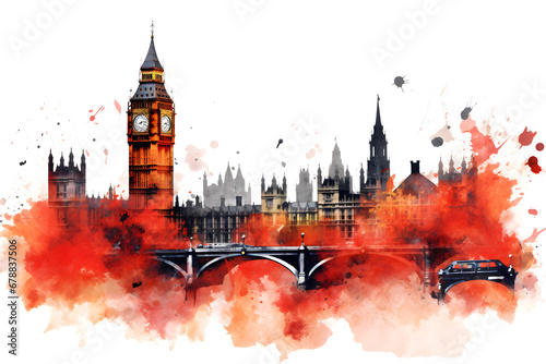 London city abstract art in watercolor style painting