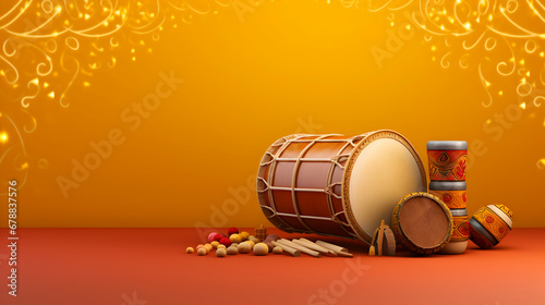 Happy Lohri day copy space banner with colorful dholki photo
