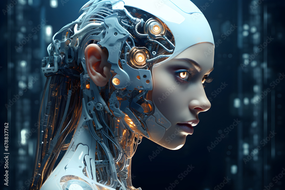 AI concept with human robot face