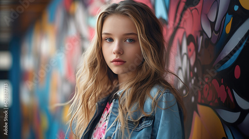 Teenager near graffiti wall