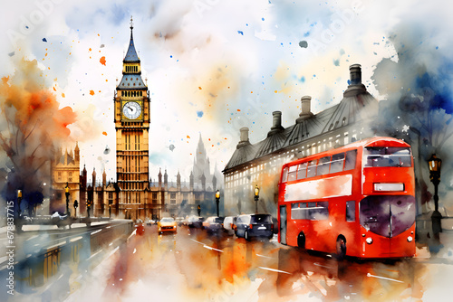 London city abstract art in watercolor style painting