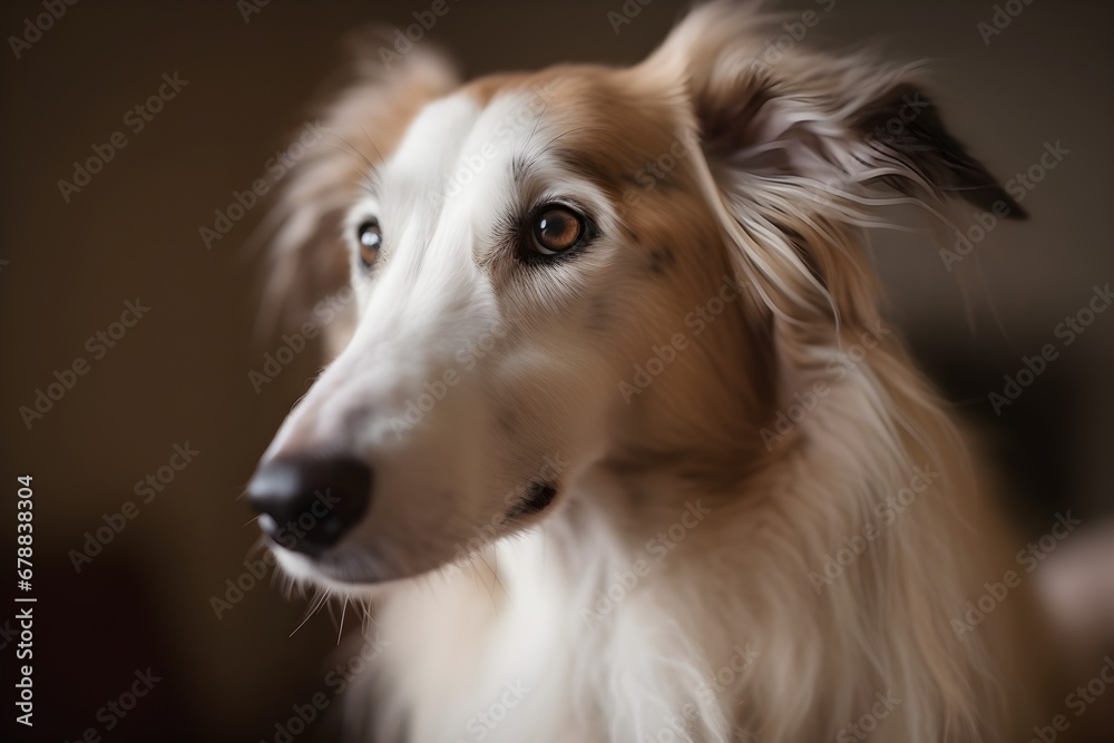 Professional studio shot portrait of a Borzoi dog on dark background Professional studio shot portrait of a Borzoi dog on dark background