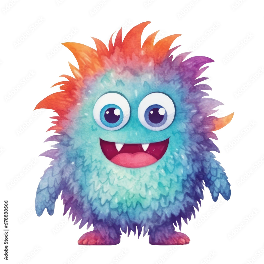 Cute Watercolor Monster . Monster Clipart. Monster Element. Watercolor Monster Illustration.