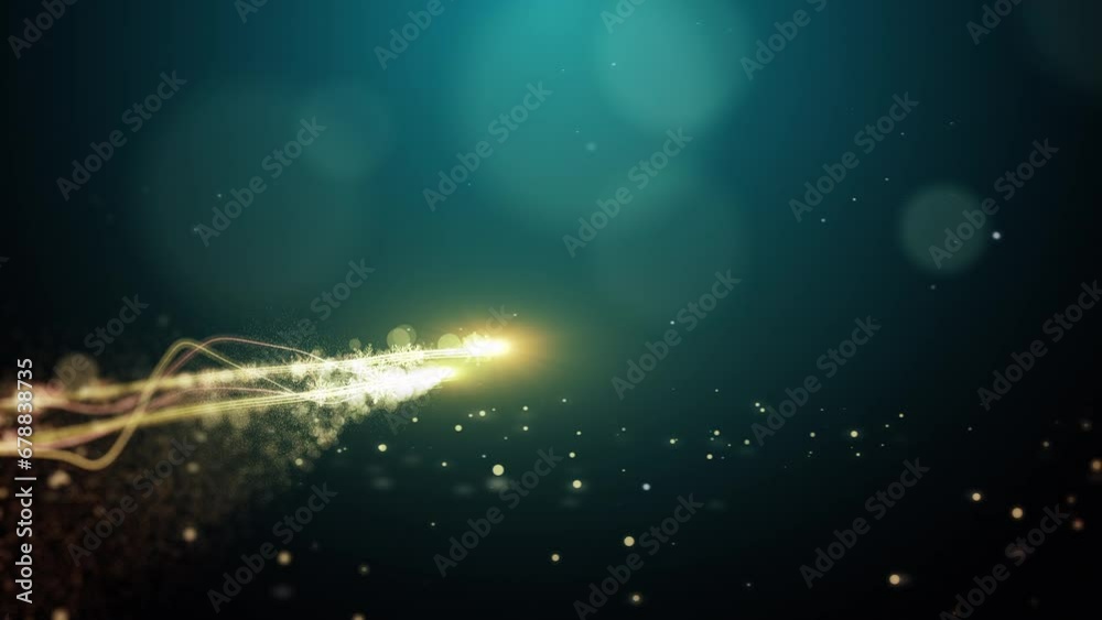 Glowing gold Christmas tree animation with particles lights stars and snowflakes on green. Holidays concept background 4k