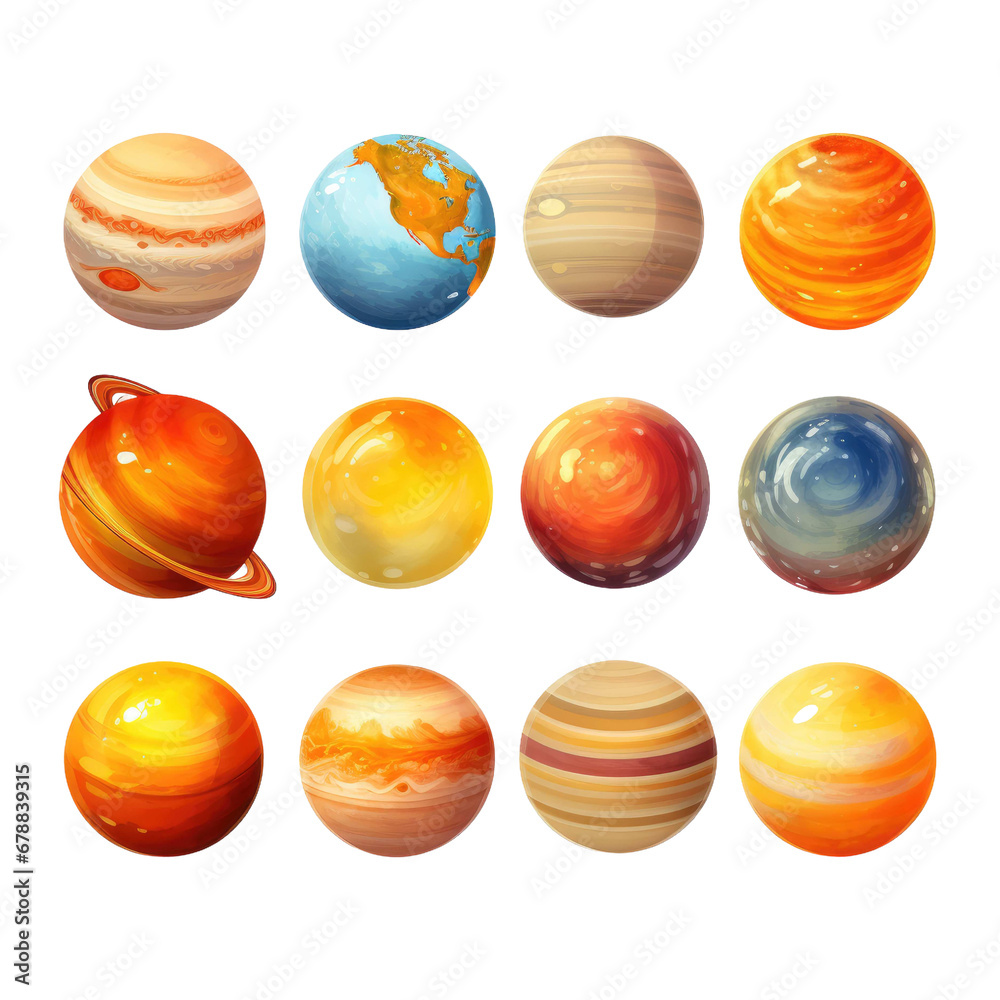 planets isolated on transparent background