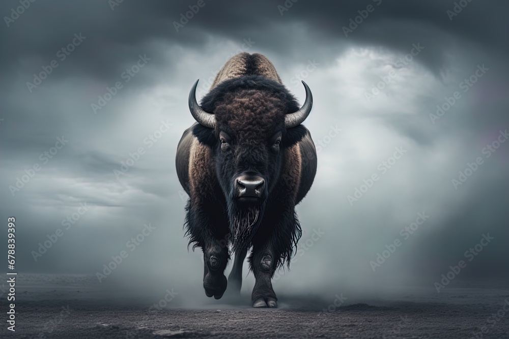 Naklejka premium A majestic bison. Great for photos of wildlife, national parks, nature, conservation, great plains and more.