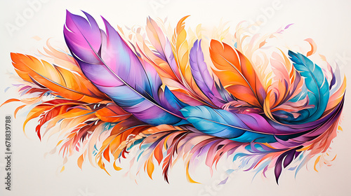 Plumas acuarela ilustracion pintura - Ave pluma pajaro pintura amarillo, azul, morado, naranja 