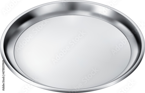 Vector illustration of a stainless steel round baking food tray isolated on a white background. EPS-10