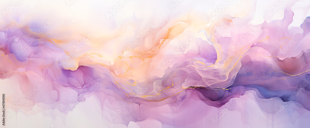 Líquido abstracto fondo - Alcohol ink tinta, fluido, - Oro elegante, blanco, morado, dorado, púrpura - obrazy, fototapety, plakaty 