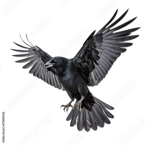 A crow flying on transparent background