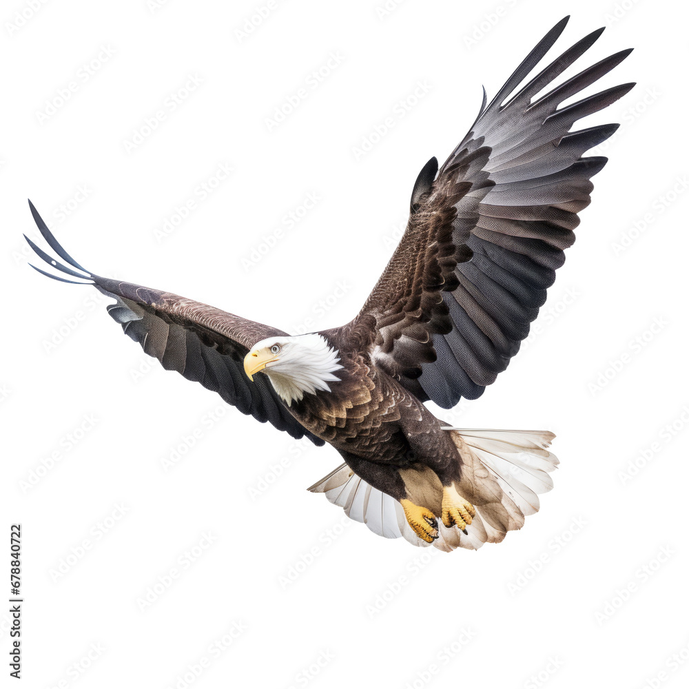 Obraz premium Bald eagle in flight on transparent background