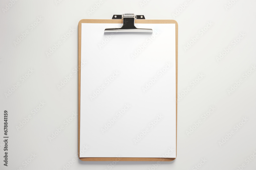 Blank clipboard with white paper against a white background Blank clipboard with white paper against a white background