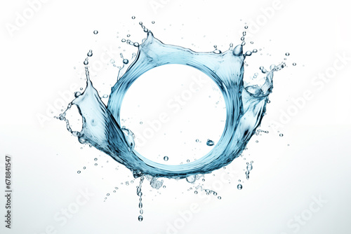 Round water splash in a circle shape on white background