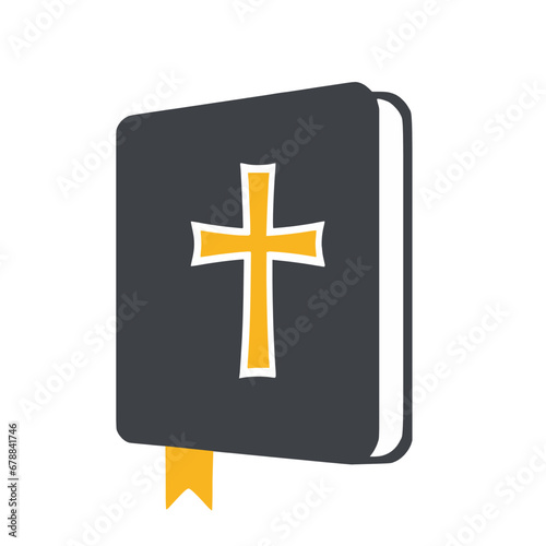 Holy Bible with Yellow Cross and Bookmark, Vector Icon