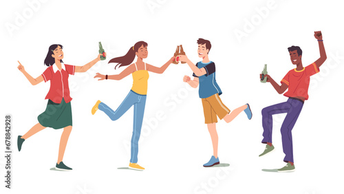 Happy men, women friends dancing, having party