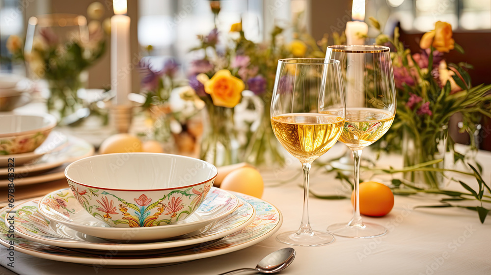 Fototapeta premium Elegant Spring Dining Experience with Floral Dinnerware