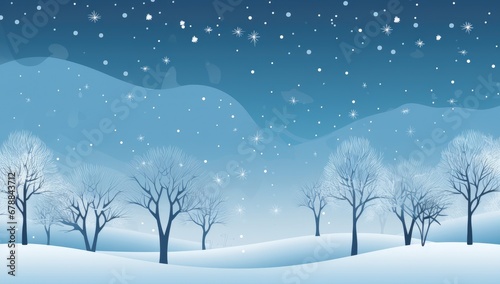 winter night, landscape with trees and snowflakes Generative AI