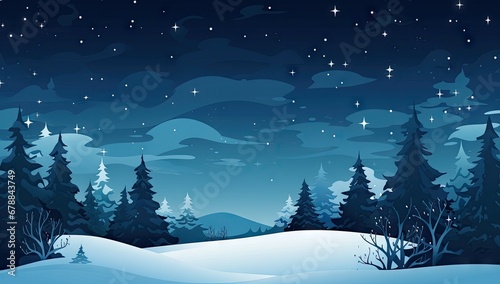 snow in the winter forest, blue winter night background Generative AI