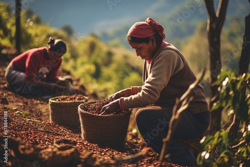 Workers picking coffee at a plantation. Great for stories on agriculture  supply chain  organic produce  cooperative farming  organic farming and more. 