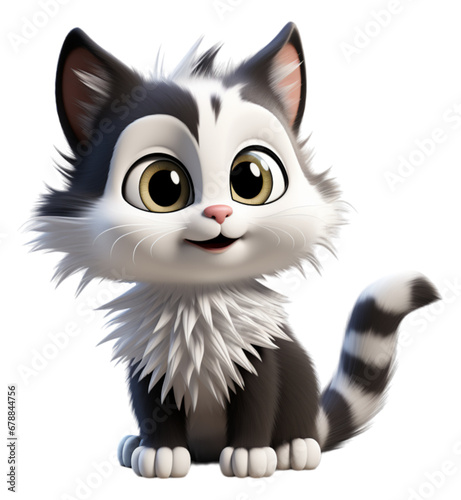 Adorable cute black and white fur cat character on transparent background, generative ai © neng kokom komala