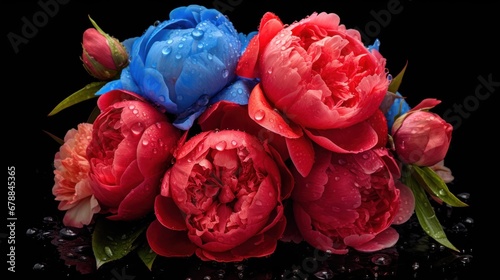 Beautiful bouquet of peonies on black background, closeup. Springtime Concept. Mothers Day Concept with a Copy Space. Valentine's Day. © John Martin