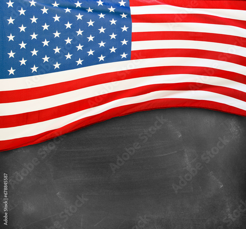 American flag on blackboard