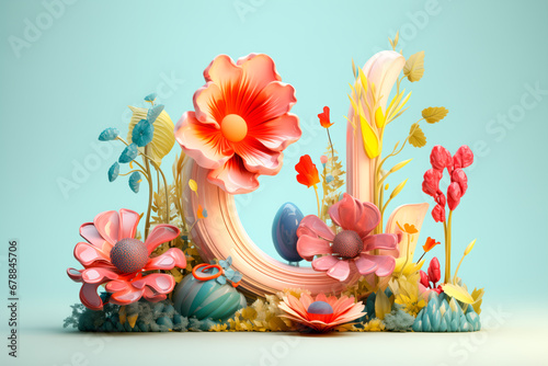 Abstract flowers on podium in the style of naturalistic color palette and rococo still lifes, flower and nature motifs,