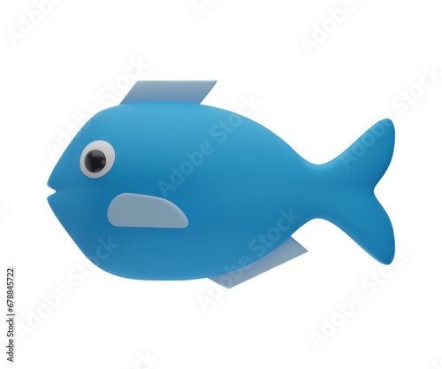 Fish animal 3d, raw seafood. Marine fish cartoon style. Vector rendering isolated