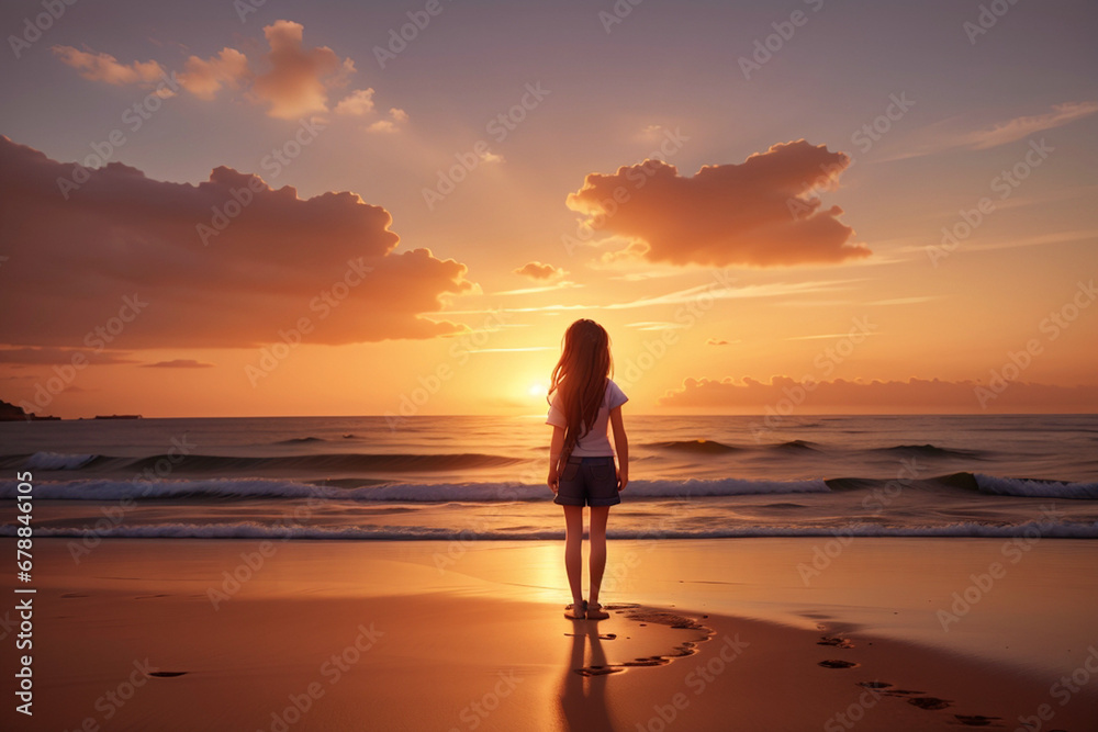 Women alone on a beach sunset time