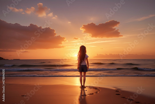 Women alone on a beach sunset time © MDNAJMUL