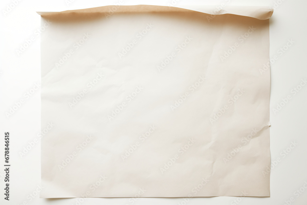 White parchment paper with rolled top edge and shadow - obrazy, fototapety, plakaty 