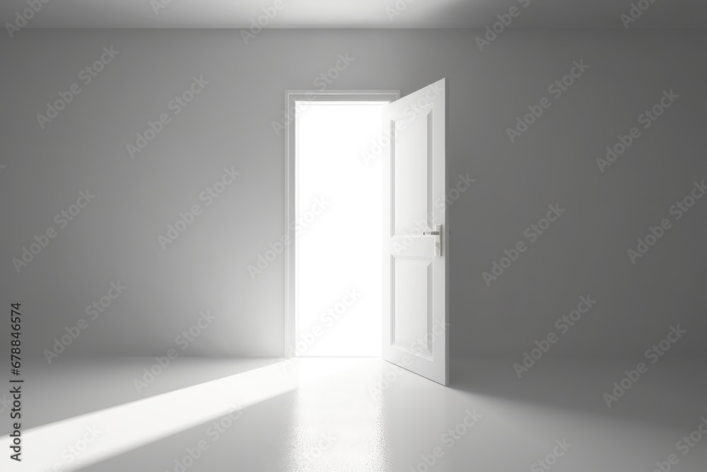 Open door in empty room with white walls Open door in empty room with white walls