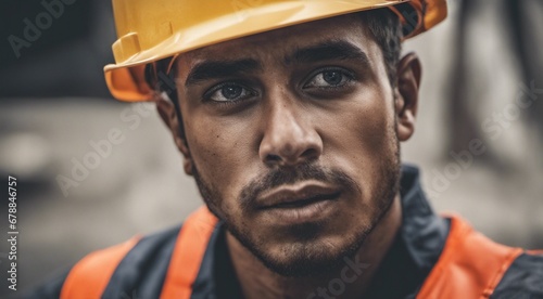 portrait of a construction worker, hard worker at work, portrait of a man with helmet, hard worker