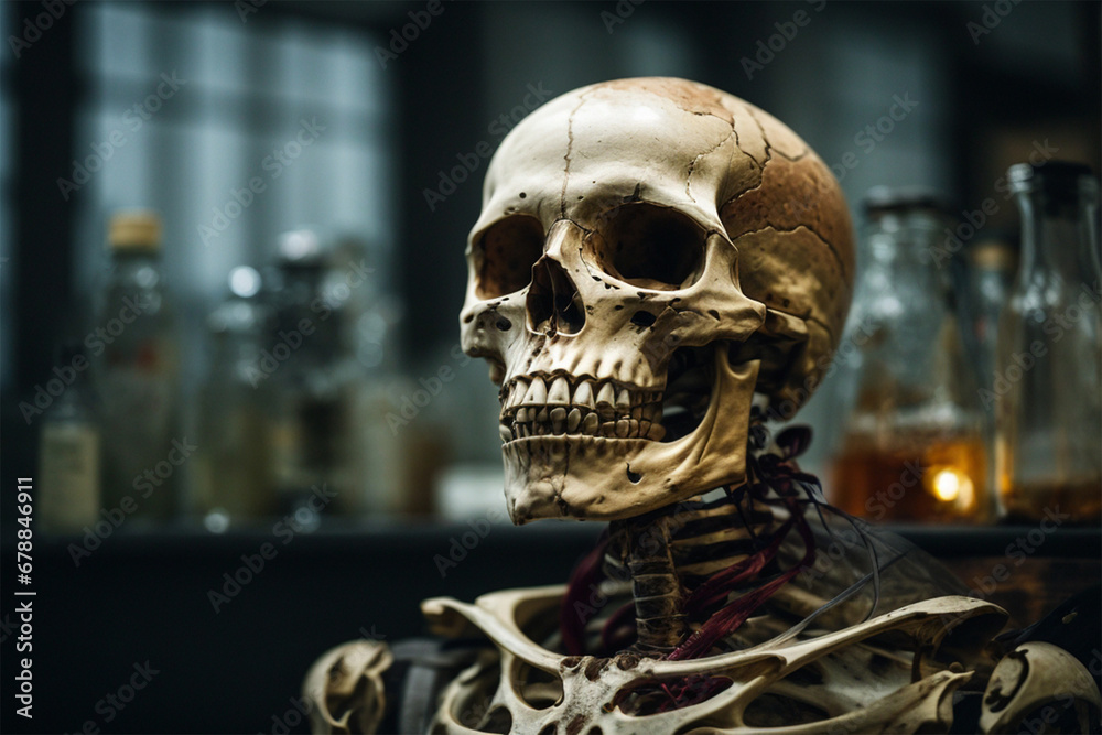 Human skeleton and skull
