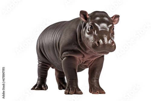 A baby hippopotamus isolated on a transparent background. © tong2530
