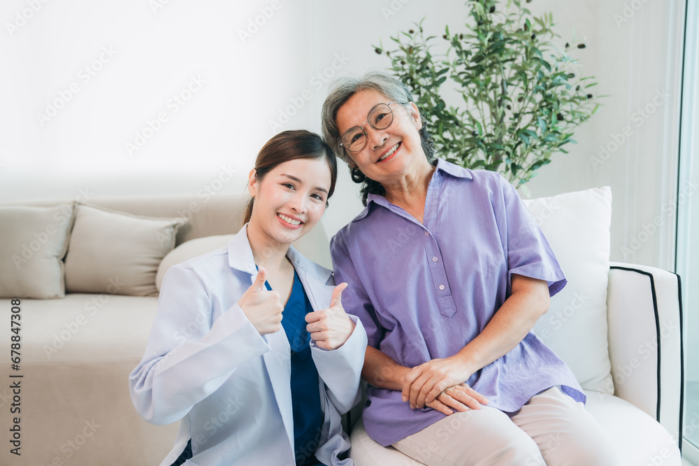 Medical staff taking and caregiver senior woman in Home. Healthcare and Home Care Concept. Female professional doctor. Medical staff taking and caregiver senior woman in Home. Healthcare and Home Care Concept. Female professional doctor.