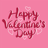 Happy Valentine's Day lettering banner. Square banner Happy Valentine's Day. Handwriting calligraphy holiday banner. Hand drawn vector art.